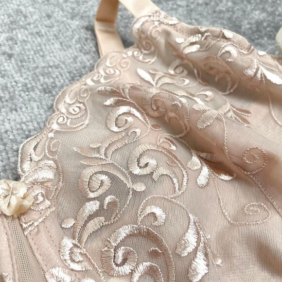 Vintage 90s Floral Embroidered Mesh Underwire Bra 42DD Cream Nude Coquette NWT - Picture 7 of 16